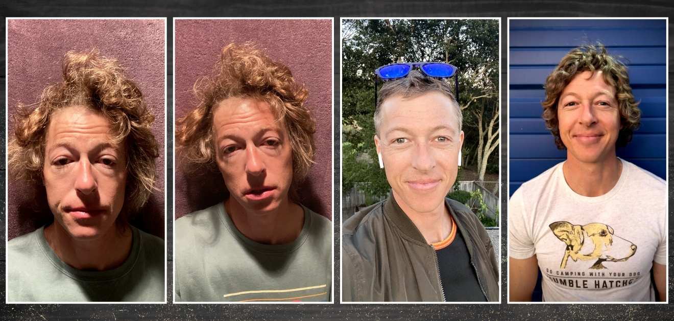 Kratom addiction. Left and Center-Left: Noah Joseph Urbina during the peak of his addiction to Feel Free. Center: Urbina one month after completing kratom withdrawal. Right: Urbina today, in recovery. Photos by Urbina.