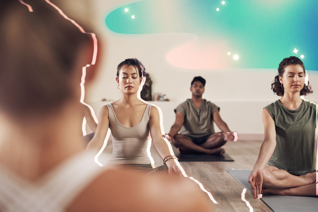 Behavior Changes from Psychedelics. Women sitting in a meditation class.