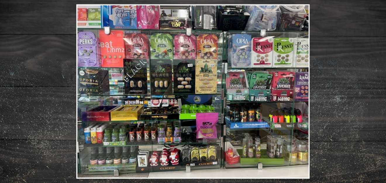 Kratom addiction. A photo of some of the kratom-containing products sold at the gas station next to Sanchez’s place of work.