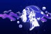 Panpsychism and Animism. A deep blue gradient background, darker at the bottom and somewhat lighter at the top. There&#039;s a psychedelic liquid-like pattern of purple and sparky blue that runs horizontally over the background. Over that is a graphic of a female-presenting person&#039;s head from the side-view in white and blue. There are planets int he same colours circling them, their hair is in a bun, and their face is separated from the rest of their head. Behind them is a feint circular astrological style pattern.