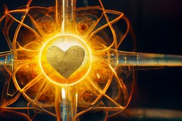 Emotional Healing with Ayahuasca. A photograph of harnessing nuclear fusion, emitting unlimited energy, with a gold brushstroke metallic heart in the centre.