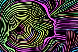 Healing the Inner Child with Ayahuasca. Artistic abstraction composed of a human face with a smaller, child-like human with within it, rendered in traditional woodcut style.