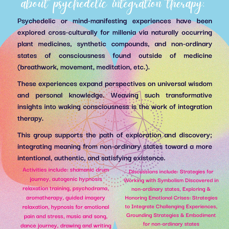 Psychedelic Integration Therapy Group - Support for Integrating Non-Ordinary States of Consciousness is a community on Psychedelic.Support