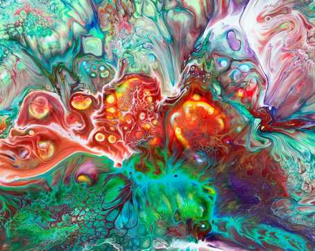 Ketamine. Swirling liquid colorful patterns like when you put food colouring in water.